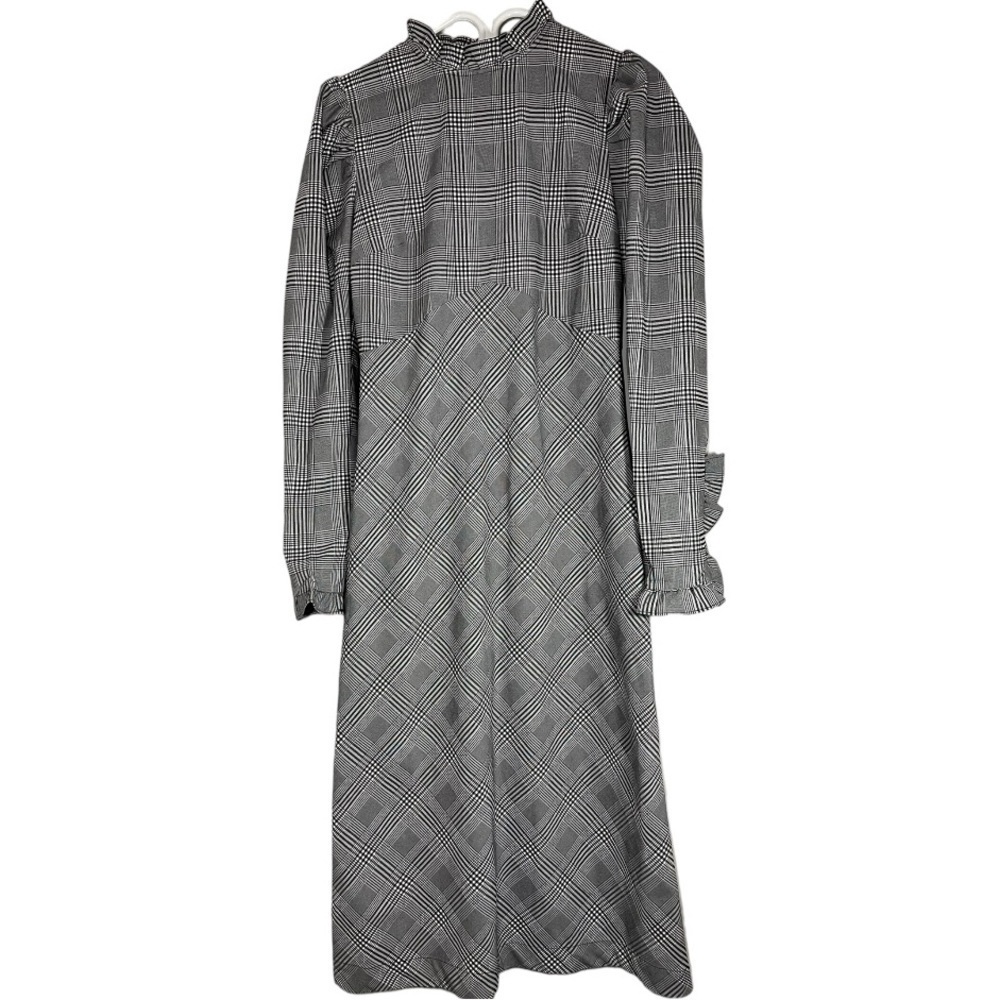 Shopbop En Saison Grey Plaid Long Sleeve Maxi Dress size S
